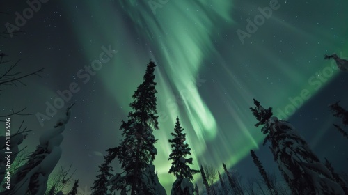 Dazzling northern lights (Aurora Borealis) in the night sky
