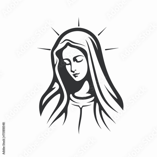 Vector illustration of The Mary Our Lady Virgin Mary Mother of Jesus, Holy Mary, madonna, black on white background, printable, suitable for logo, sign, tattoo, laser cutting, sticker © MagKlodelArt