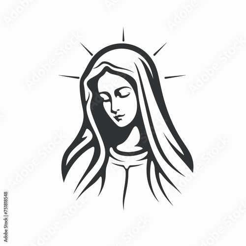 Vector illustration of The Mary Our Lady Virgin Mary Mother of Jesus, Holy Mary, madonna, black on white background, printable, suitable for logo, sign, tattoo, laser cutting, sticker