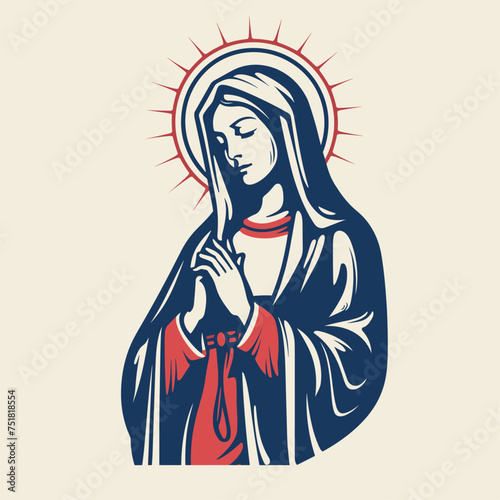 Vector illustration of The Mary Our Lady Virgin Mary Mother of Jesus, Holy Mary, madonna,beige background, printable, suitable for logo, sign, tattoo, laser cutting, sticker