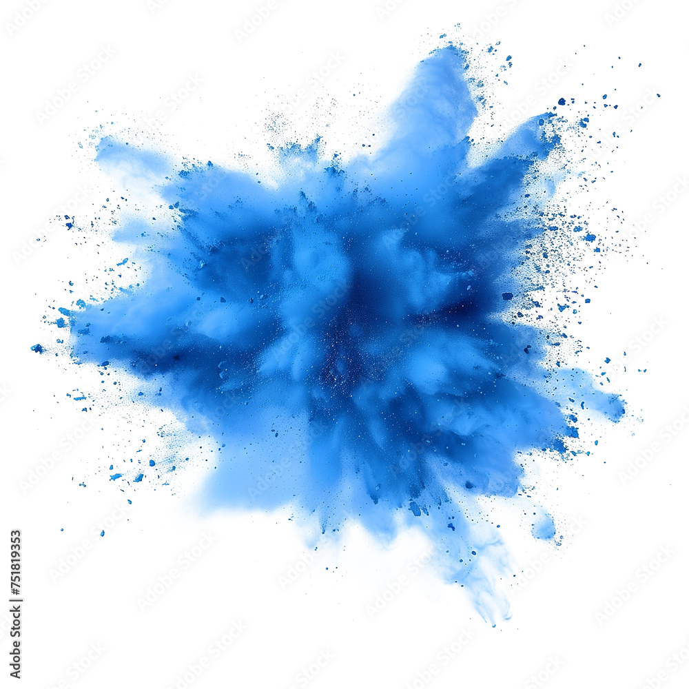 blue powder explosion effect isolated or on white background - obrazy, fototapety, plakaty 