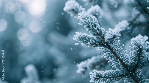 Frosty pine trees in winter background