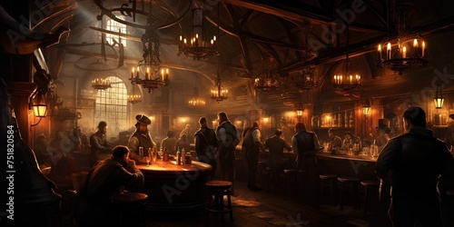 old pub bar scene. Wide format.