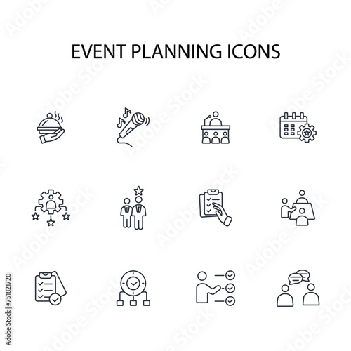 Event planning icon set.vector.Editable stroke.linear style sign for use web design,logo.Symbol illustration.