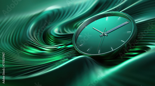 clock and time with smoke effect, greenbackground showing universe is a vast clockwork mechanism, with time as its intricate gears 