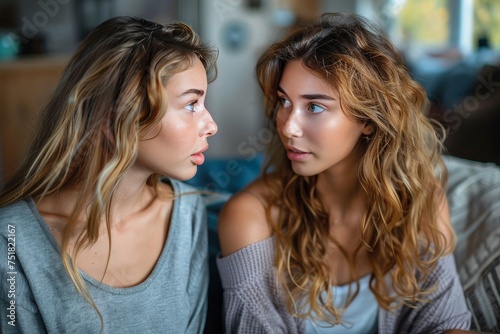 Two women appear to be in a thought-provoking discussion with a focus on their expressive eye contact