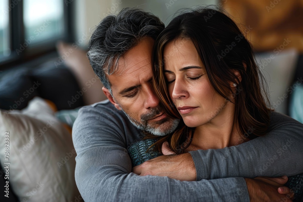 An emotionally charged moment capturing a couple in a tender embrace, conveying feelings of comfort and closeness An emotionally charged moment capturing a couple in a tender embrace, conveying feelings of comfort and closeness