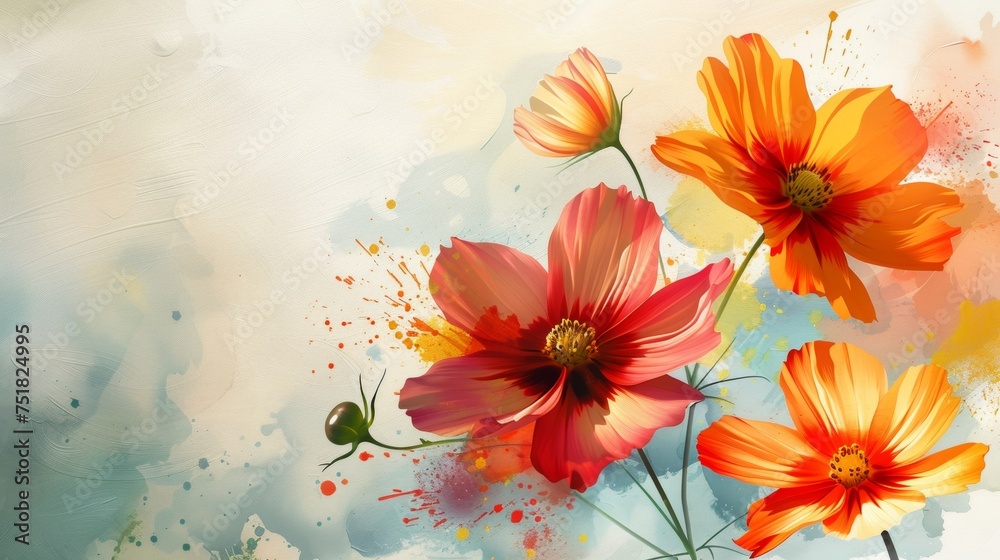 Vibrant abstract flowers with colorful splashes and artistic flair