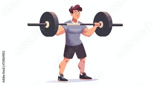 Young man lifting barbell training sport isolated on