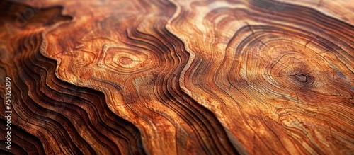 Detailed close up perspective of a wooden table, displaying the grains, knots, and texture of the wood.