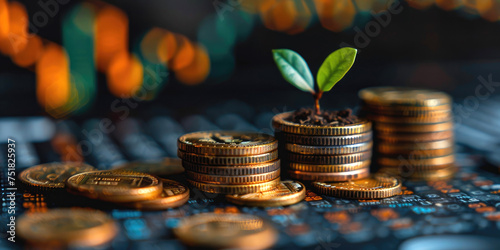 Stack of coins with small p...