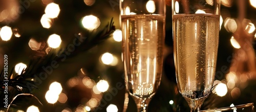 glasses of champagne with lights in the background photo