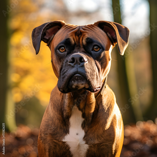 Majestic Boxer Dog Lounging in a Verdant Park under the Warm Sunlight