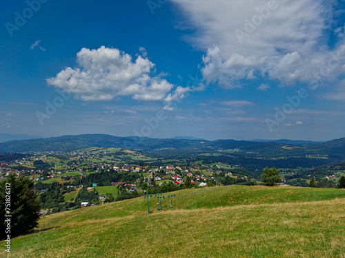 Fototapeta Naklejka Na Ścianę i Meble -  View from Ochodzita peak in Beskidy Mountains on village Koniakow Poland