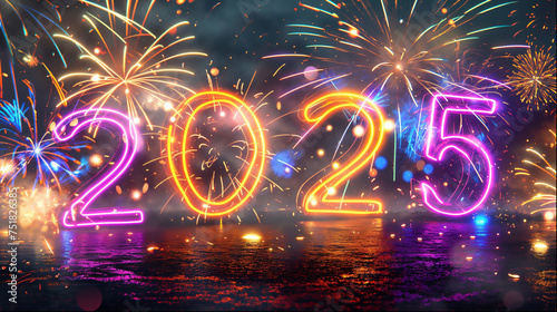 Happy new year 2025 in neon colors
