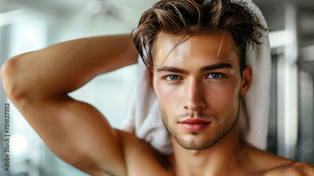 Young Athlete with Towel, Post-Workout Serenity and Freshness Young Athlete with Towel, Post-Workout Serenity and Freshness