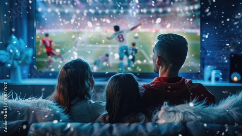 Family Enjoying Football Match on Television: Global Sports Concept, Digital Composite
 photo