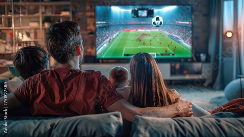 Family Enjoying Football Match on Television: Global Sports Concept, Digital Composite 