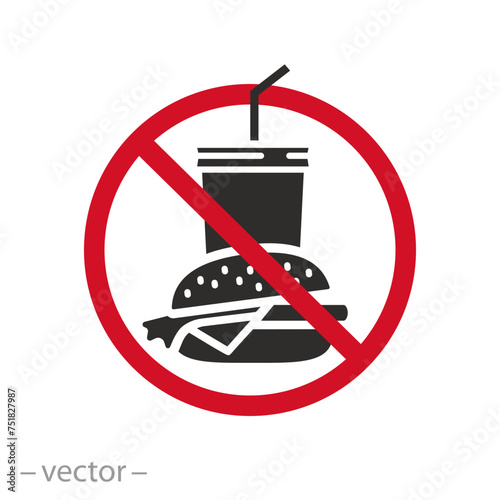 do not fast food icon, forbidden eat, stop unhealthy nutrition, flat symbol on white background - vector illustration