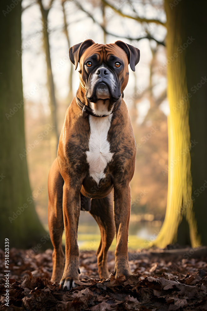 Majestic Boxer Dog Lounging in a Verdant Park under the Warm Sunlight