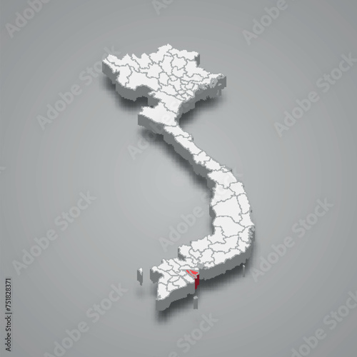 Ben Tre region location within Vietnam 3d map photo