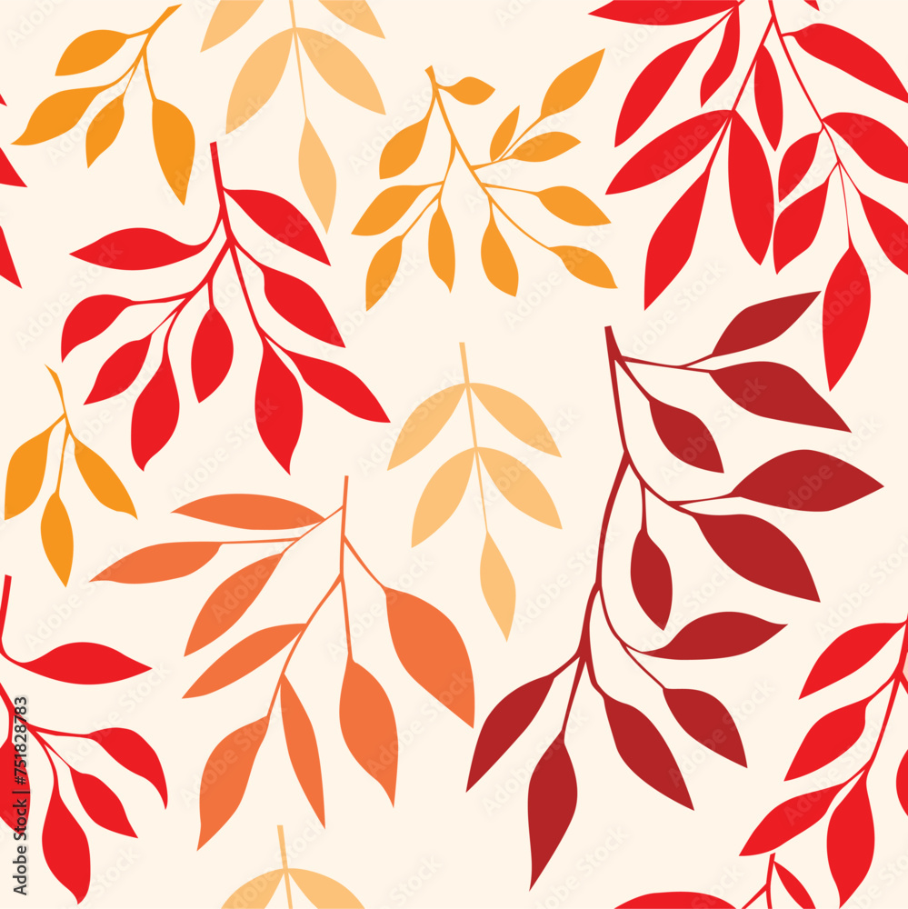 Fototapeta premium Seamless pattern with leaves on white background. 