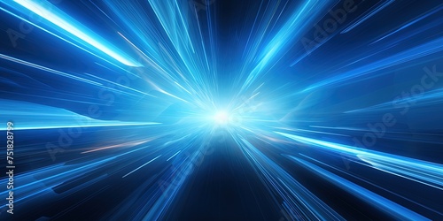 Light speed, hyperspace, space warp background, in blue.