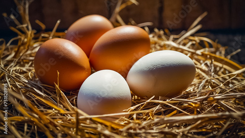 fresh eggs in straw