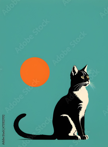 Green black cats retro 
