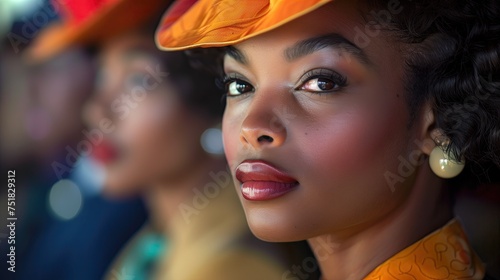 Closeup portrait of a beautiful african american woman wearing a hat. Black history Month concept.