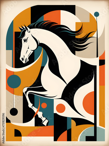 Retro horse illustration, mid century modern