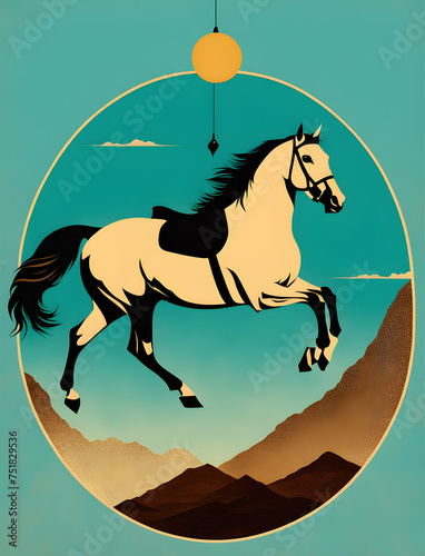 Retro horse illustration, mid century modern
