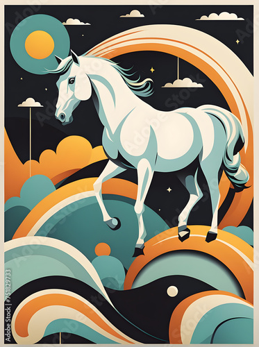 Retro horse illustration, mid century modern