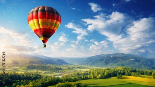 Hot air balloon in the mountains 