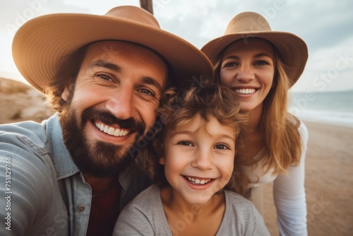 Family having fun, summer vacation background. Smiling family face portrait. Take a selfie  © SD Danver