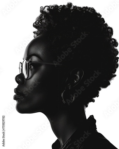 Portrait of a beautiful african american woman with afro hairstyle and glasses. Black history Month concept.