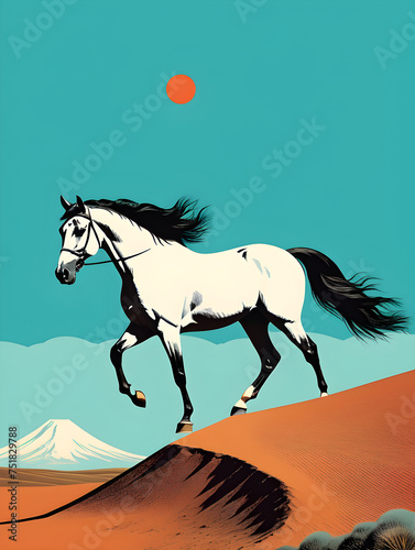 Retro horse illustration, mid century modern