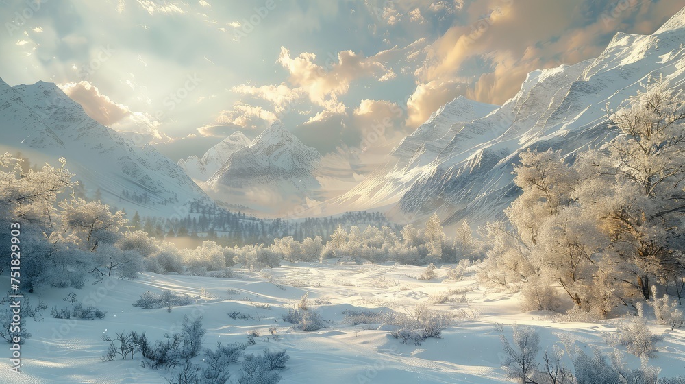 Fototapeta premium mountains snowy valley