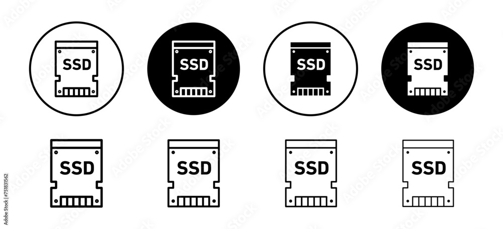 SSD vector icon set collection. SSD Outline flat Icon.