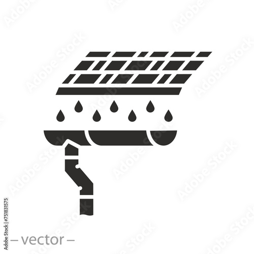 gutter with rain pipe, drain water of roof, flat icon - vector illustration photo