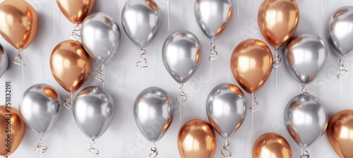 copper and silver balloons isolated on white background Generative AI