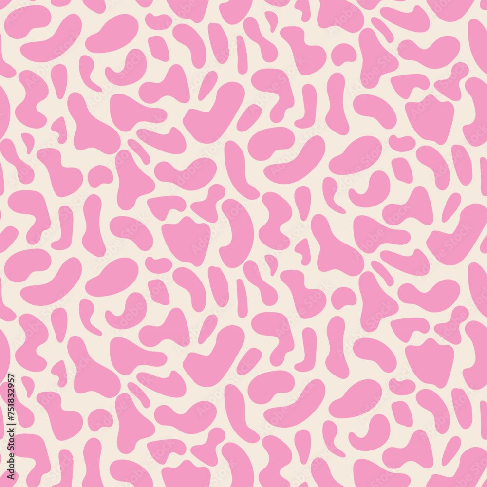 Hot pink abstract cow print seamless pattern on white background. For textile, fabric and apparel.