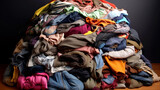 A large pile of clothes and unnecessary things. The problem of consumerism and overconsumption.