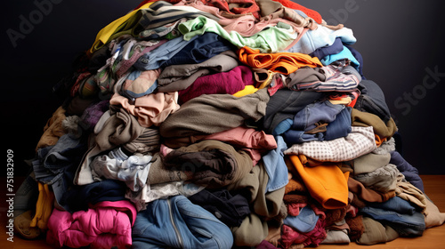A large pile of clothes and unnecessary things. The problem of consumerism and overconsumption.