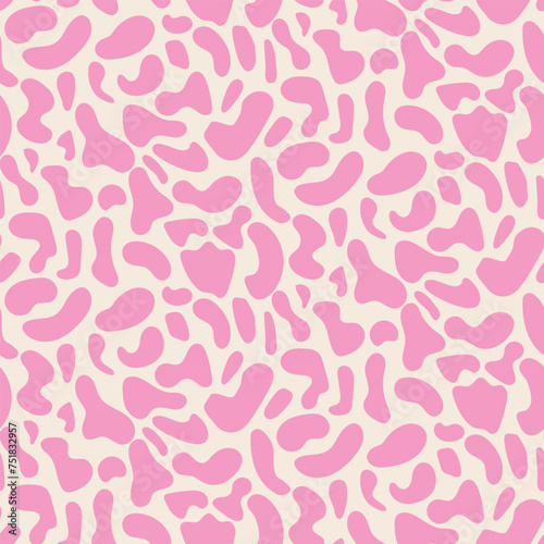 Hot pink abstract cow print seamless pattern on white background. For textile, fabric and apparel.