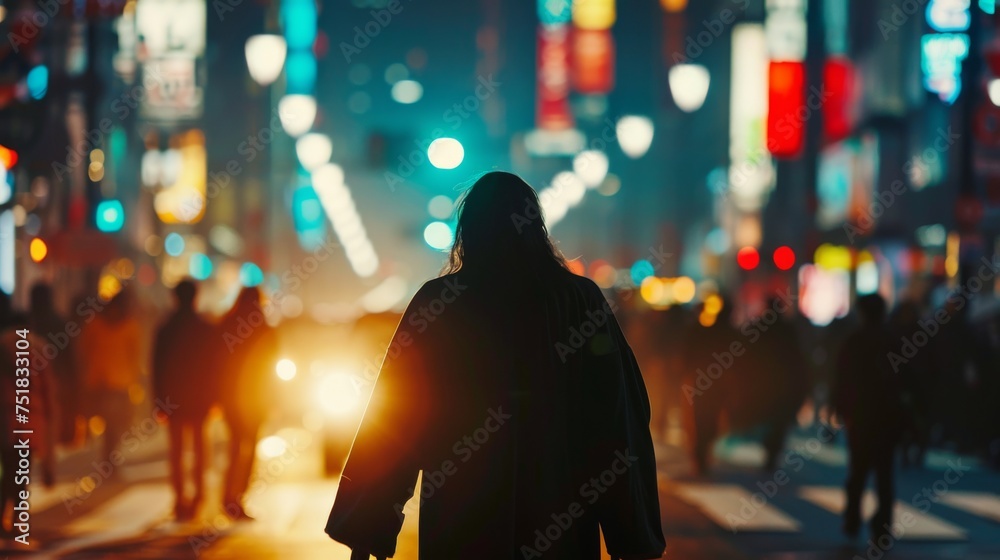 Jesus Christ silhouette standing at a busy intersection, spreading calm and order Jesus Christ silhouette standing at a busy intersection, spreading calm and order