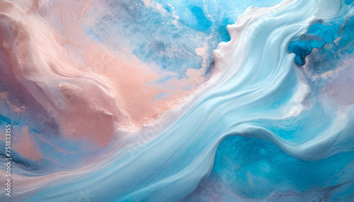 Bright blue and pink painting background. Abstract art with liquid fluid grunge texture. Marble pattern.
