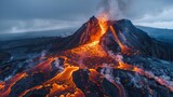 Lava flowing from an erupting volcano, dynamic and dangerous