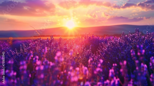 Lavender field at sunset background