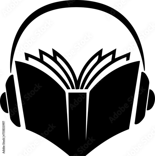 Audiobook clip art icon open book wearing earphones 